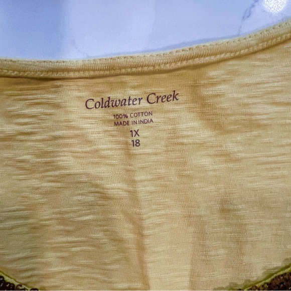 Coldwater Creek Heather Yellow 3/4 Sleeve Cotton Shirt with Brown Sequin Collar - Picture 4 of 10